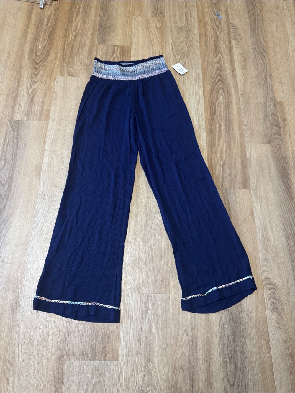 Indigo Rein Navy Wide-Leg Smocked Waist Pants with Trim new size XS